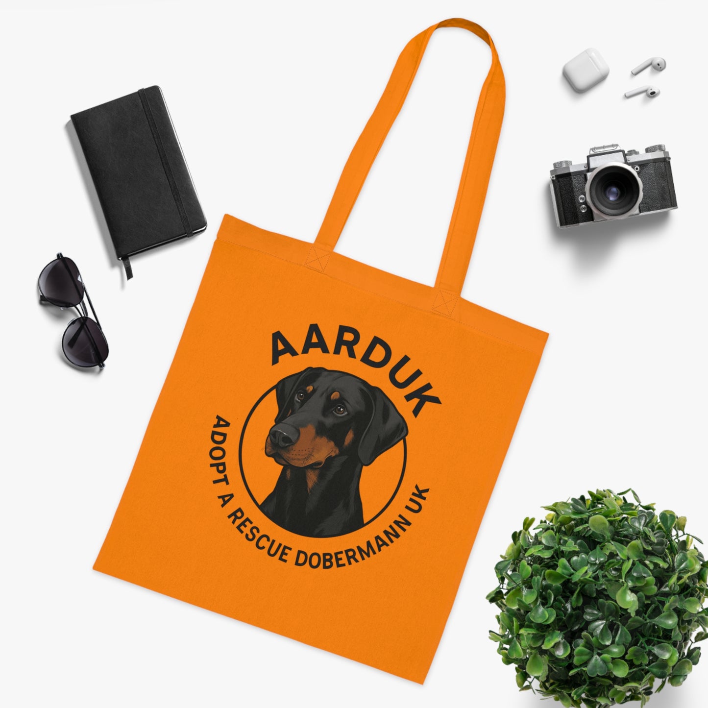 AARDUK Cotton Tote Bag - Eco-Friendly, Adoption Awareness Reusable Shopping Bag. (Black/Tan)