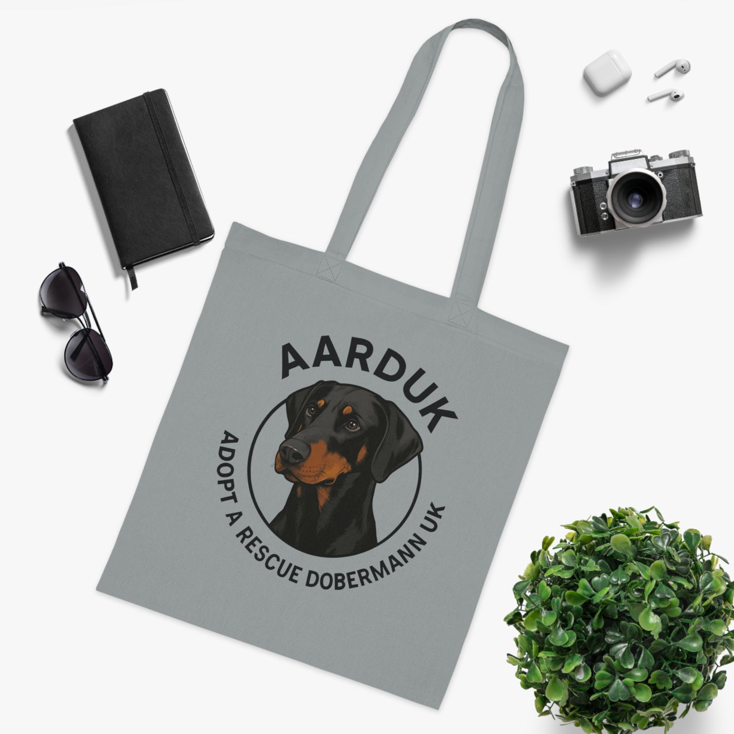 AARDUK Cotton Tote Bag - Eco-Friendly, Adoption Awareness Reusable Shopping Bag. (Black/Tan)