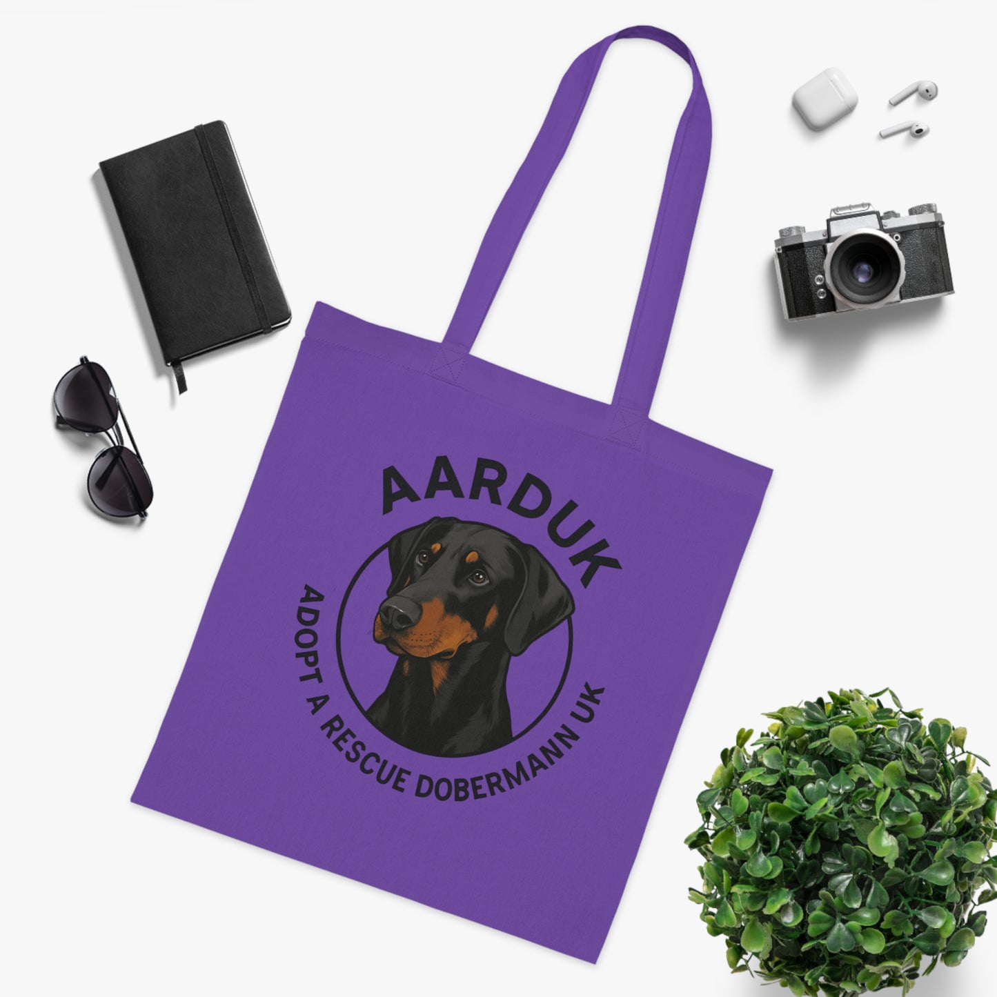 AARDUK Cotton Tote Bag - Eco-Friendly, Adoption Awareness Reusable Shopping Bag. (Black/Tan)