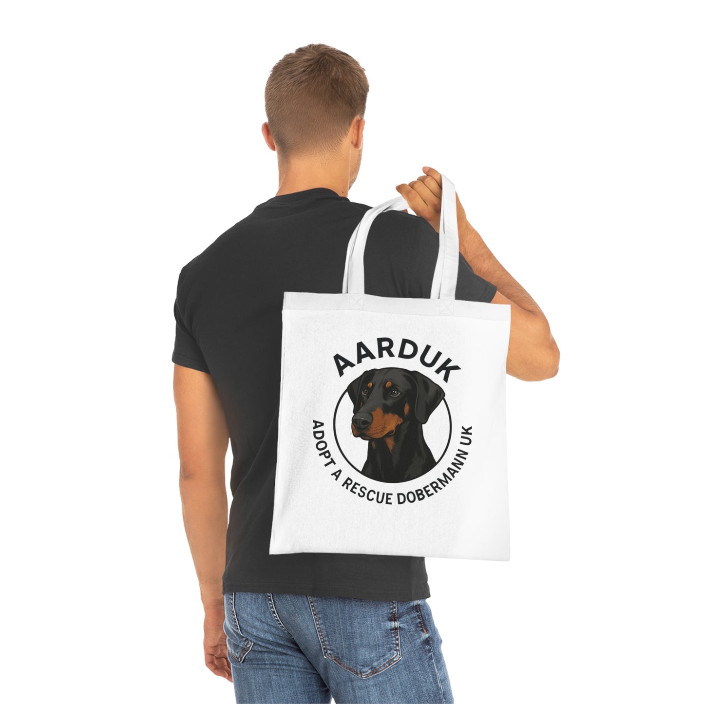 AARDUK Cotton Tote Bag - Eco-Friendly, Adoption Awareness Reusable Shopping Bag. (Black/Tan)