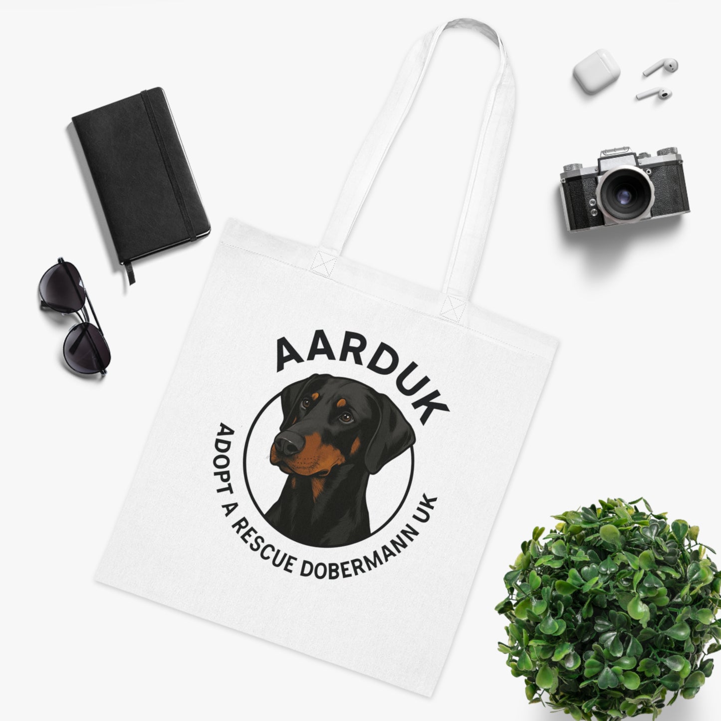 AARDUK Cotton Tote Bag - Eco-Friendly, Adoption Awareness Reusable Shopping Bag. (Black/Tan)